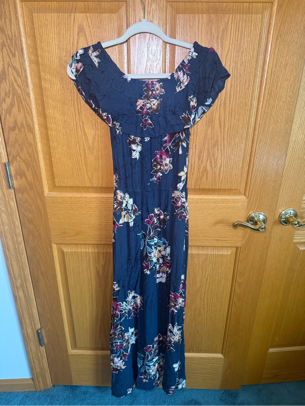Xhilaration Navy Floral Off Shoulder Maxi Dress Small